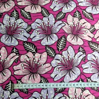 Preview: Afrikanischer Wax Print Stoff Baumwolle PINK RETRO FLOWERS